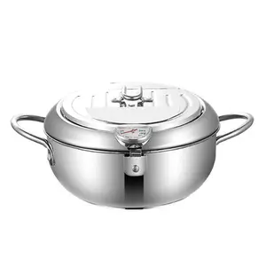 Deep Fryer Pot 304 Stainless Steel 3.4L, Japanese Tempura Fryer with Thermometer, Oil Filter Rack & Lid for Stove or Induction Cooker
