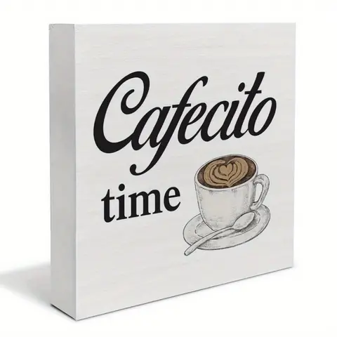 Cafecito Time Rustic Kitchen Coffee Artwork Gifts for Lovers Home Decor PVC Sign, Decorative Office Desk Celebration Accessories Plaque Affirmations Table Sign for Cabinet Shelf-No Electricity
