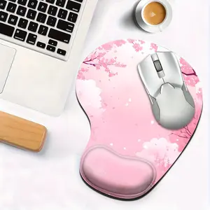 Cute Pink Cherry Blossom Wrist Rest Mouse Pad, Sakura Aesthetic Non-Slip Gaming Mouse Mat, Floral Desk Accessory for Home Office PC Laptop