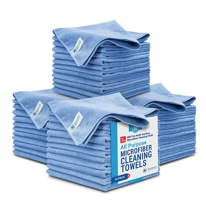 48 Pack 16"x16" MW Pro Microfiber Cleaning Towels | Highly Absorbent, Lint-Free, Multi-Purpose | Safe for Electronics, Kitchen, Delicate Surfaces