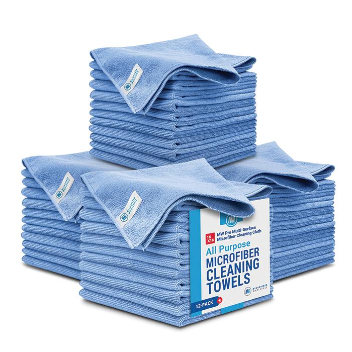 48 Pack 16"x16" MW Pro Microfiber Cleaning Towels | Highly Absorbent, Lint-Free, Multi-Purpose | Safe for Electronics, Kitchen, Delicate Surfaces