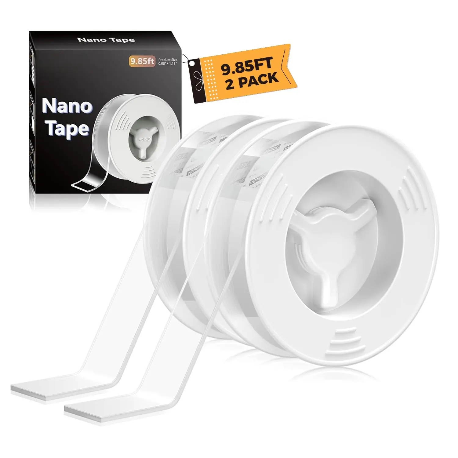 Double Sided Tape Heavy Duty,  9.85FT Nano Tape Double Sided Mounting Tape,  Removable Transparent Wall Adhesive Strips for Poster Carpet, 2 Pack