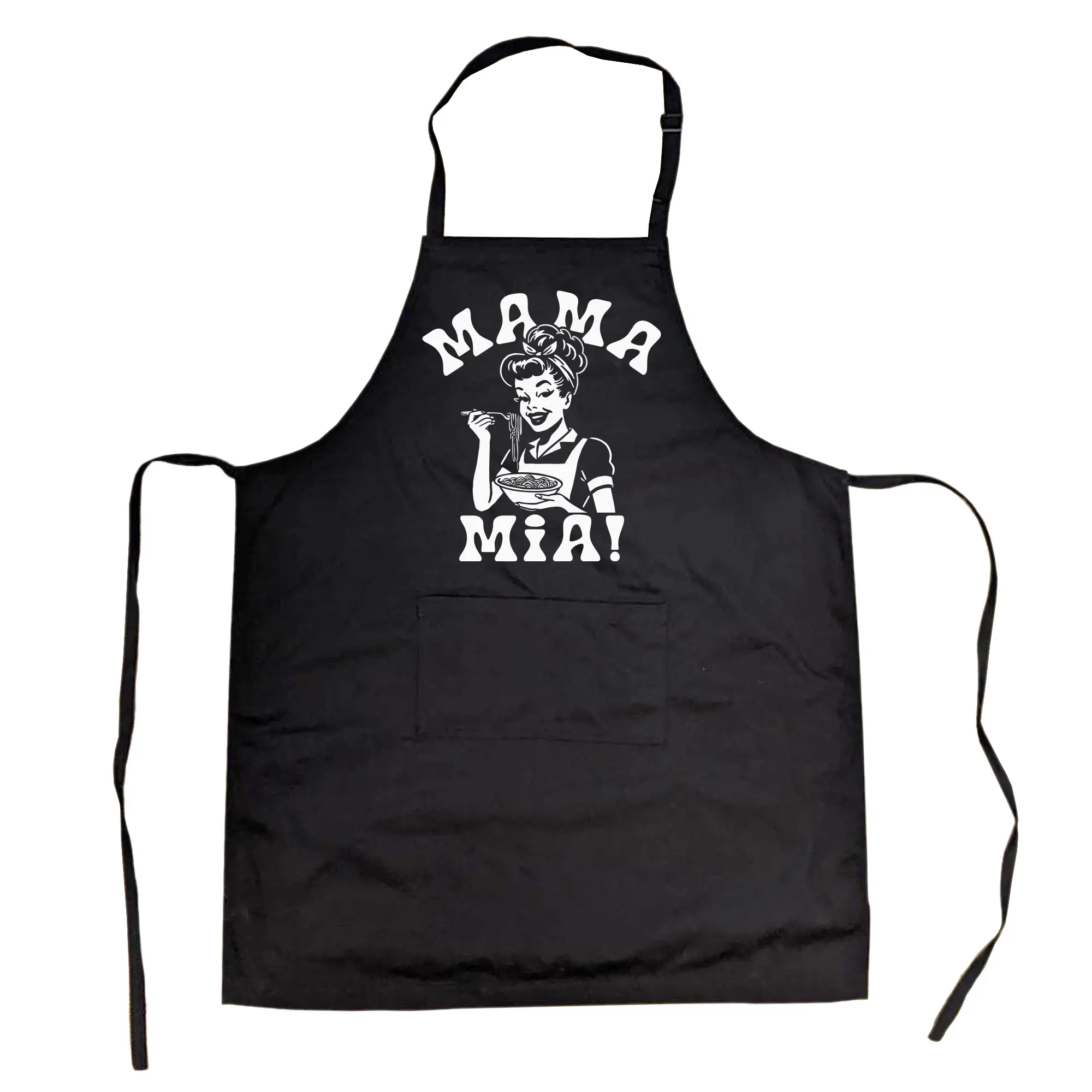 Mama Mia Pasta Cookout Apron Funny Cooking Graphic Kitchen Smock Funny Aprons Adjustable Household Items Graphic Print Funny Food Cover Grilling Apparel for Men Black -