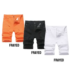 JUNBAOSS 3-Pack Men's Ripped Stretch Denim Shorts, Slim Skinny Straight Jean Shorts with Flex Waist, Beige Casual Pants Set  Plain Pocket Streetwear  Black