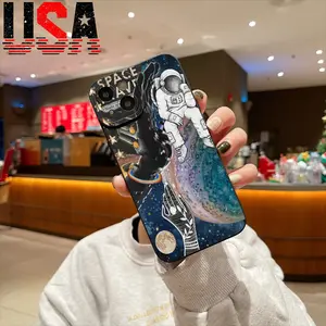 Astronaut and Hand in Space Artistic Case for iPhone 11/12/13/14/15/16 Pro Max Plus TPU Anti-Shock Lightweight Protection Galaxy Blue