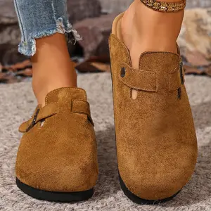 Women's Sandals Cork Footbed Suede Clogs House Slippers Mules Potato Shoes with Adjustable Buckle
