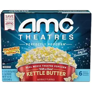 AMC Theatres Microwave Popcorn, Kettle Butter Flavor, Movie Theater Style Popcorn, 6 Count Pack