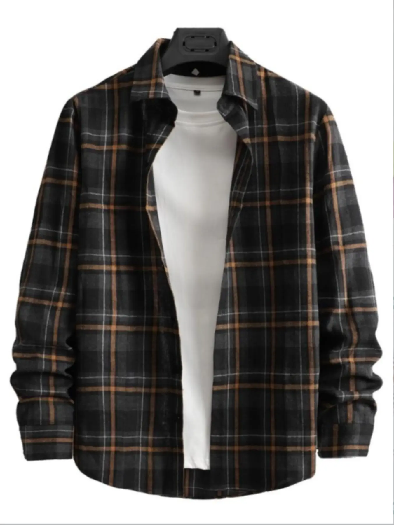 Homme Long Sleeve Button Lapel Shirt with Stylish Plaid Gingham Print, Casual Button Up, Casual Button Shirts, Casual Collared Shirt, Fitted Design for Casual and Outing Activities, All Seasons Woven Fabric, Checked