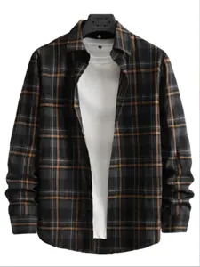Homme Long Sleeve Shirt with Stylish Plaid Gingham Print, Fitted Design for Casual and Outing Activities, All Seasons Woven Fabric, Checked