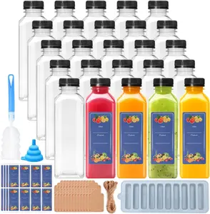 25 count 16oz Plastic Juice Bottles with Caps, Juicer Bottles, Clear Empty Drink Containers with , Smoothie, Milk and Other Beverages