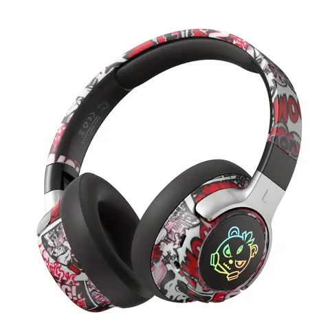Graffiti Style Wireless BT Headset - Over-Ear Bluetooth Headphones, 3D Surround Sound, Deep Bass, Memory Foam Ear Cushions, 40H Playtime, Included Cable, Compatible with Laptop, Mobile & PC