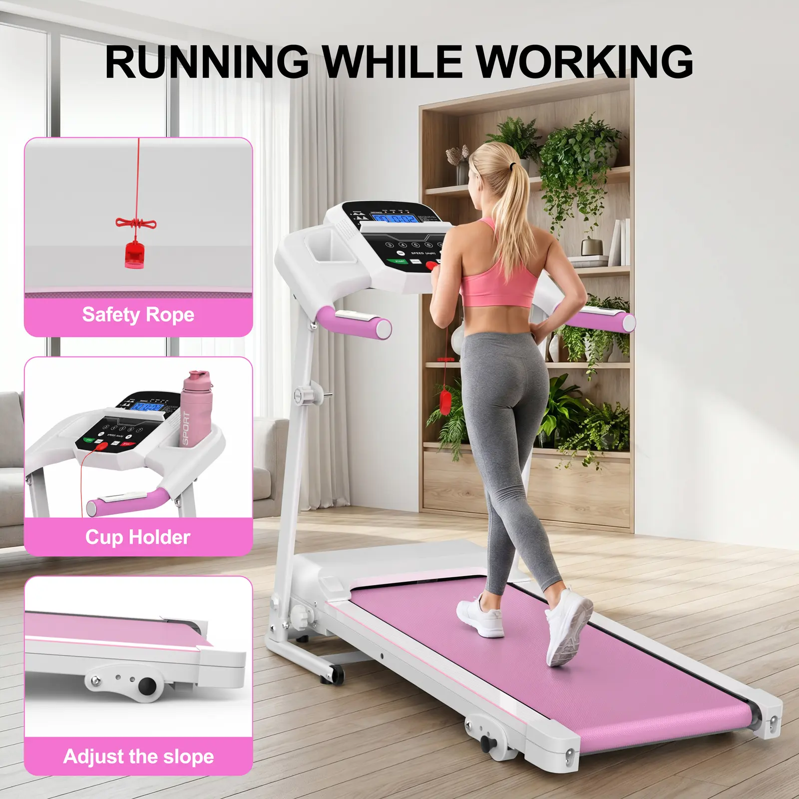 GORUN folding Incline Adjustable Electric walking treadmill with 3 incline，0.5-7.5MPH,265LBS,Easy fold & move – perfect for small spaces,fitness equipment treadmill，incline walking pad for home，LED Display ,low noise (<45dB)