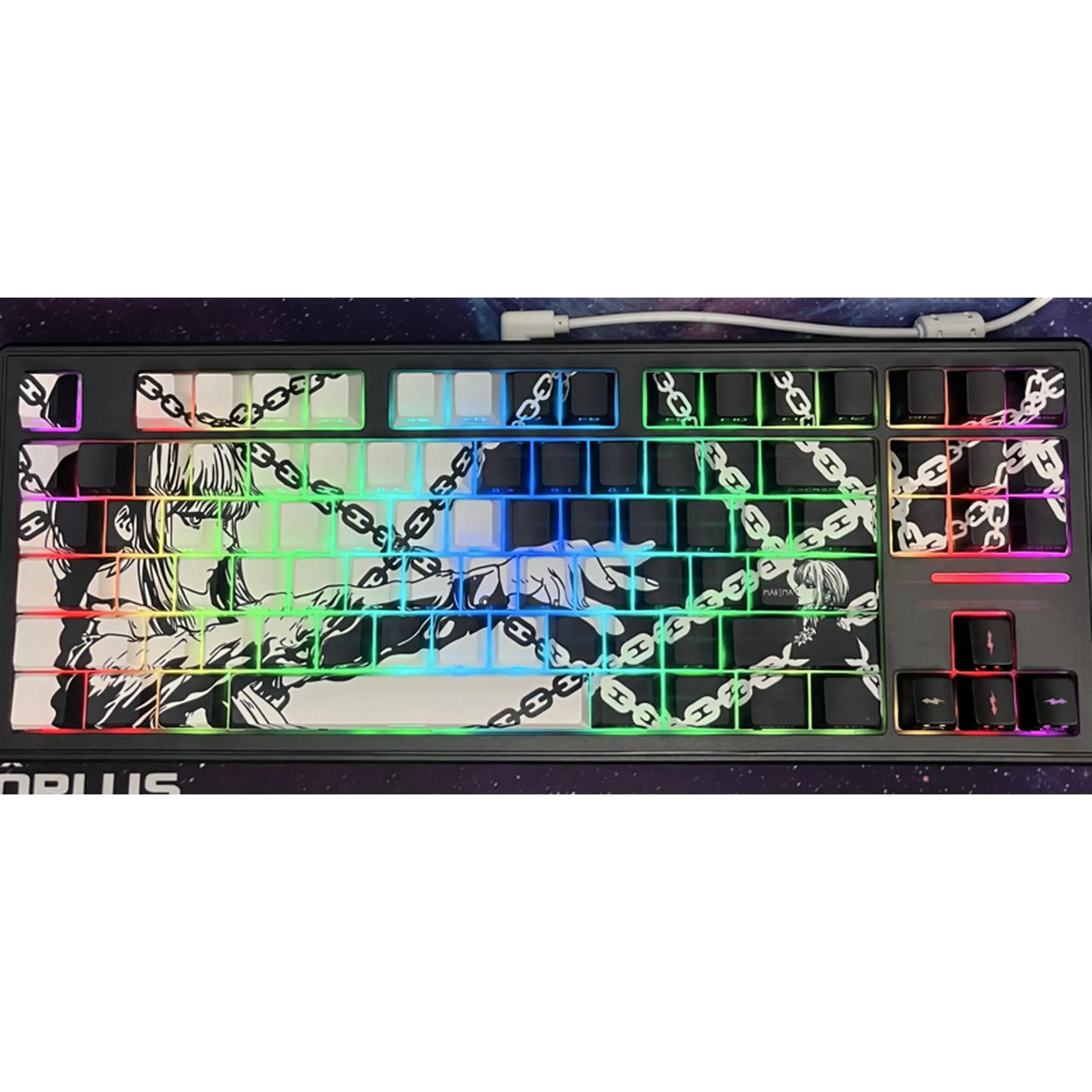 Custom Anime Mechanical Keyboard with Silent Switches, Black and White RGB Backlighting, 20+ Lighting Modes, RGB Lights, Backlit Keys for Gamers, Office Use, PC/Laptop