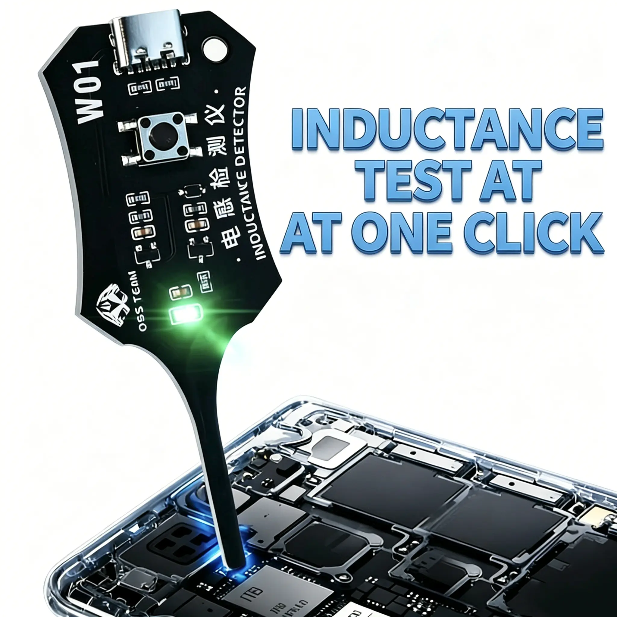 Type-C Electromagnetic Induction Inductor Tester Quickly Check Motherboard Inductor Health, Inductance Tester Motherboard Coil Tester, Inductor Detector for Phone Motherboard, Component Repair Electromagnetic Induction Quick Fault Check Tool