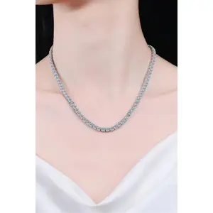 Moissanite Sterling Silver Chain Necklace, Rhodium-Plated