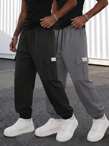 Men’s Cuffed Ankle Utility Joggers, Elastic Waistband, Large Patch Cargo Side Pockets for Streetwear