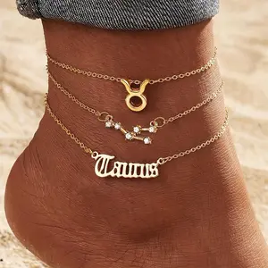 3pcs Fabric Anklet Set - European and American Trendy Design, Classic Cool Constellation Costume Jewelry, Fashion Chic Accessories, Trendy Fashionable Accessories