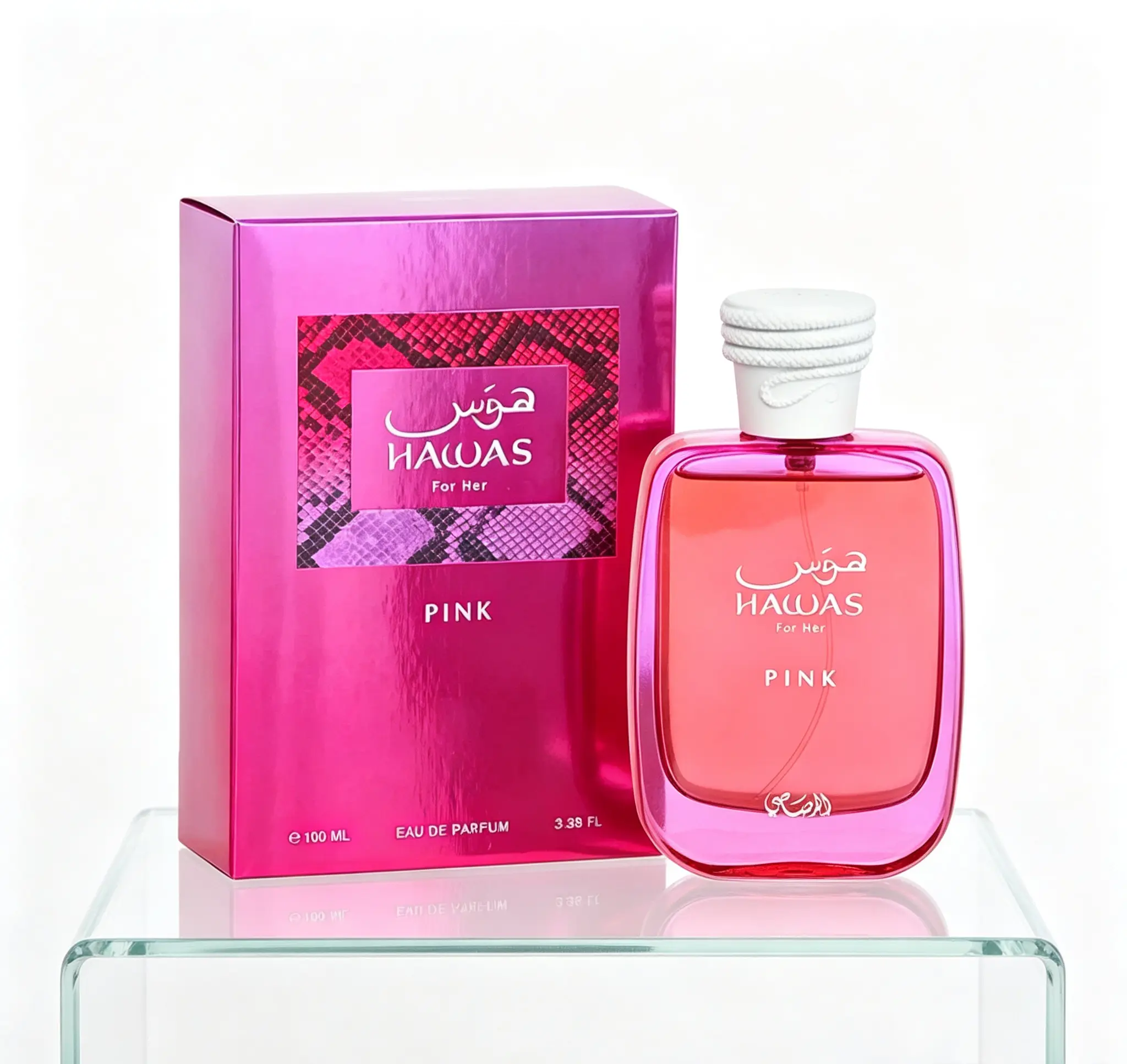 Hawas For Her Pink Eau de Parfum for Women, Sweet Fruity Floral Oriental Arabian Perfume, Long Lasting Feminine Fragrance, 3.38 Fl Oz /100ml