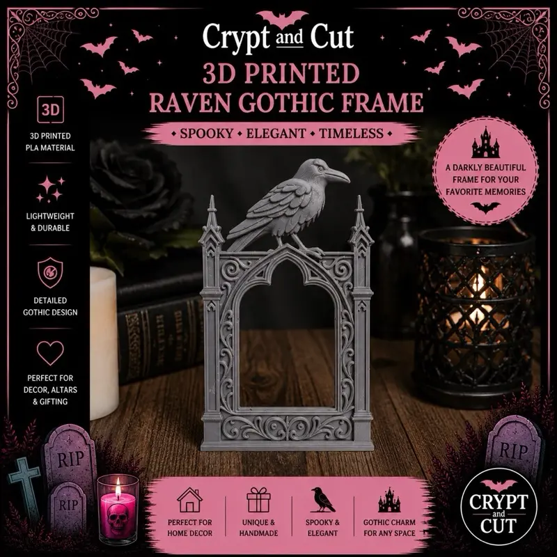 3D Printed Raven Gothic Frame | Spooky Home Decor
