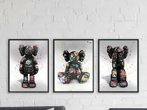 Kaws posters, graffiti prints, street art, grey home décor, wall art, male room décor, Hypebeast, bear pictures, Poster No Frame