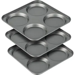 Muffin Top Pan, 4-Cup Hamburger Bun Pan, Large Whoopie Pies Pan, Non-Stick Bakeware for Eggs, Cornbread, Small Cake Layers and Drop Cookies, Set of 3