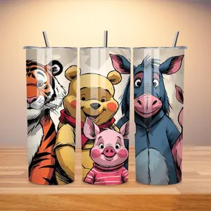 Retro Winnie the Pooh Tigger Piglet Eeyore Watercolor 20oz Skinny Tumbler