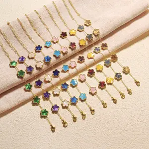 Titanium steel lucky clover five-leaf clover gradient bracelet, light luxury and high-end feel, popular stainless steel jewelry for women