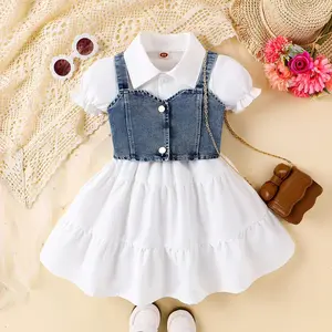 2026 Summer Must-Have! Toddler Girl Puff Sleeve Dress + Denim Camisole Set
