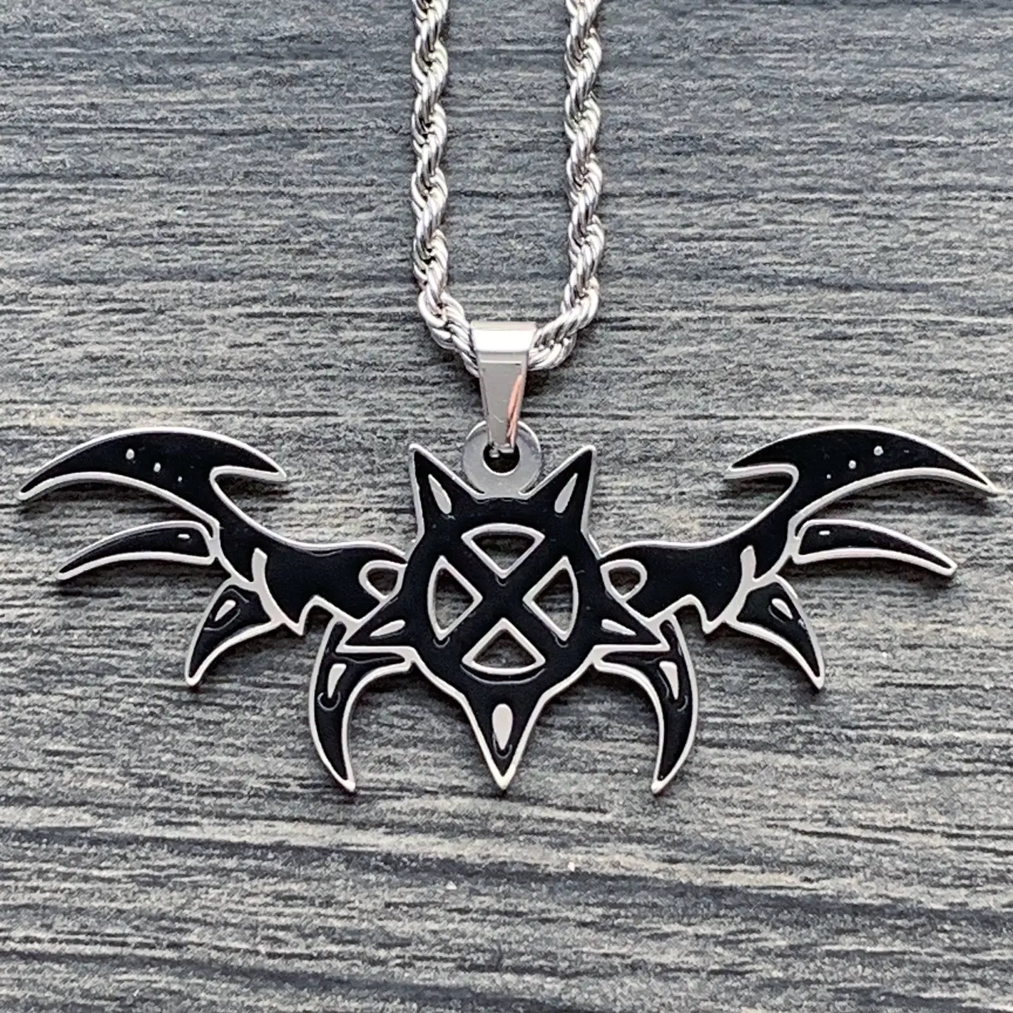 Ken Carson X Wing Necklace - Black Enamel Stainless Steel Teen X