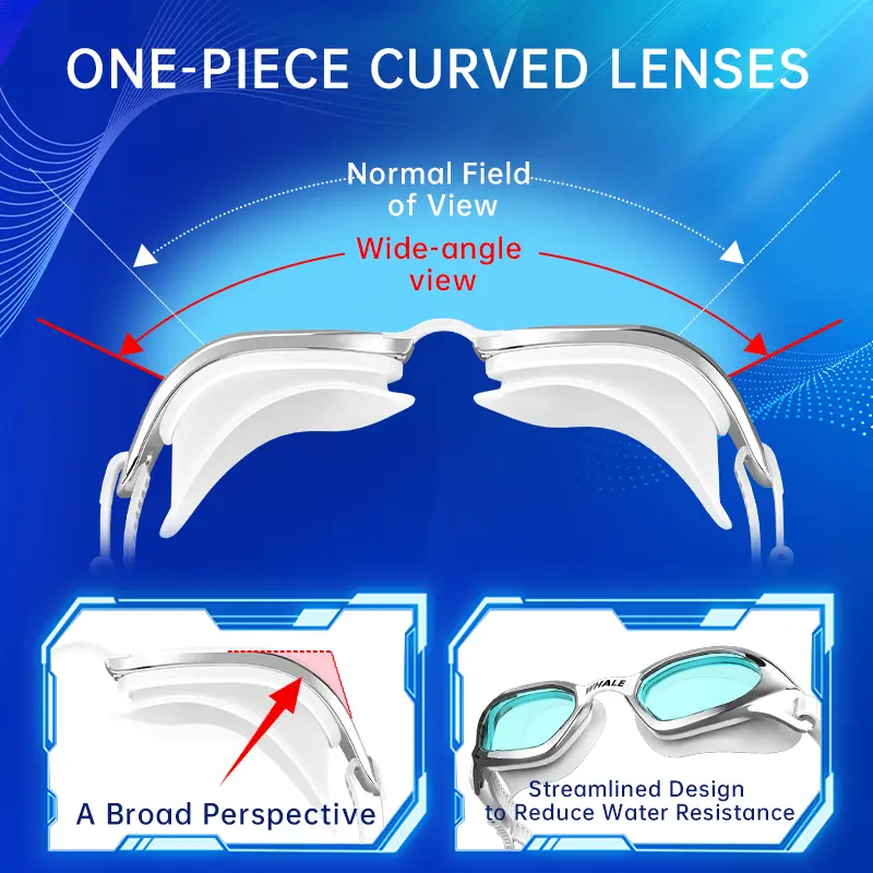 WHALE Adult Swimming Goggles, Polycarbonate Anti-Fog Lenses, Water-Film Coating, Wide View, Soft Silicone Seal, Adjustable Nose Bridges, Adjustable Fit Goggles for Swimming WHALE Adult Swimming Goggles, Polycarbonate Anti-Fog Lenses, Water-Film Coating, Wide View, Soft Silicone Seal, Adjustable Nose Bridges, Adjustable Fit Goggles for Swimming