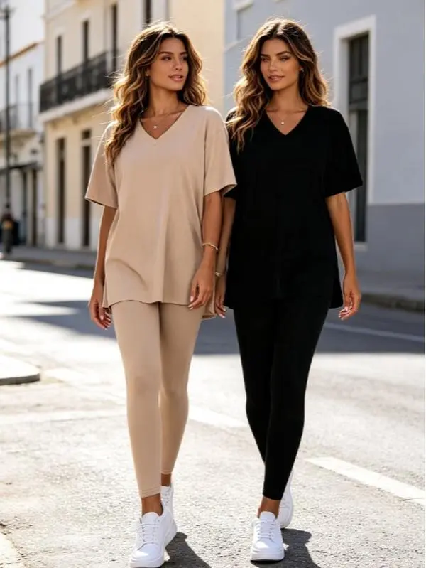 Women's V-neck two-piece sets, summer casual pants sets, spring outfits, long pants, loose-fitting shirts, women's matching sets