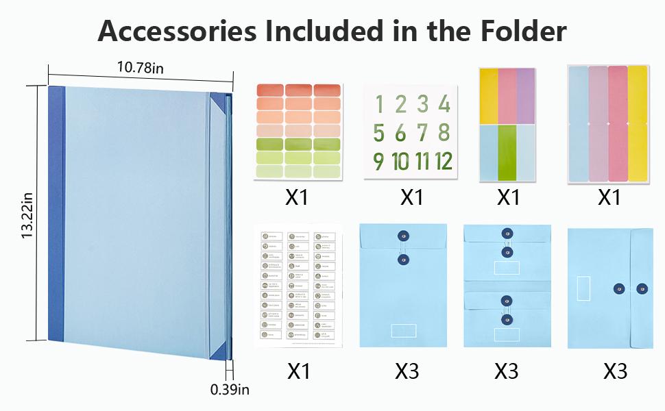 Accordion Document Organizer, File Folder with Labels and Pockets, Expanding Storage Folder for Important Papers, Emergency Binder, Birth Certificates and Letters, Ideal for Home Files Organization