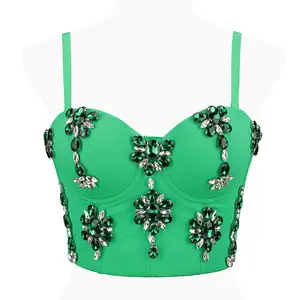 Tube Top Handmade Stitched Rhonestone Glisten Fishbone Bra Blusas Short High Quality Corset Spring Summer Rave Outfits Woman Inner Clothing Sling Wedding Party Blind Date Stage Party Shaper Ladies Crop Shirt Vest Sexy Inner Clothes Tank Tops