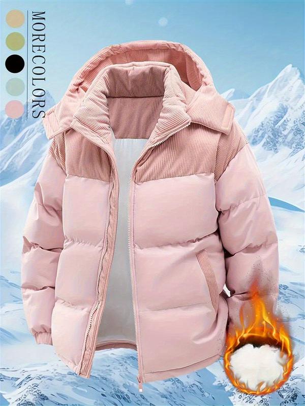 Men's Winter Hooded Jacket - Removable hood, colorblock design, warm wool-lined coat, zipper closure, casual style for cold weather, winter jacket, suitable for couples, windproof and machine washable coat Cotton Fleece Menswear Outdoor Thick