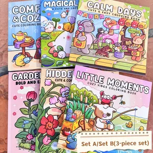 Cute Coloring Book Set, 3 Pieces with Rich Patterns, Enjoy Drawing Process, Stress Relief Art, Perfect for Daily Leisure & Holiday Gifts