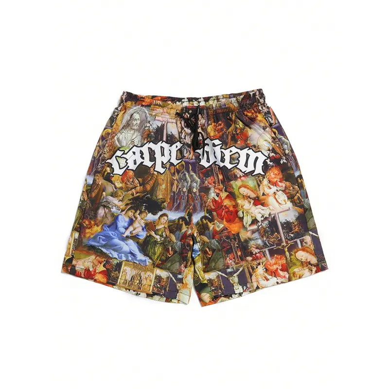Fashionable and comfortable quick drying sports shorts, summer elastic waistband drawstring five quarter pants, daily fitness pool shorts