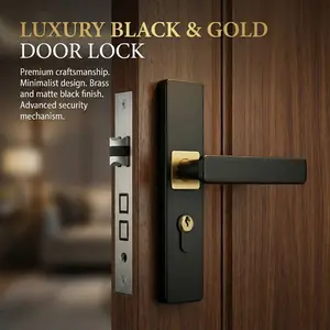 Gold High-End Anti-Theft Mechanical Door Lock, Home Entry Security Handle Lock, Indoor Outdoor Silent Durable Mechanic Lock