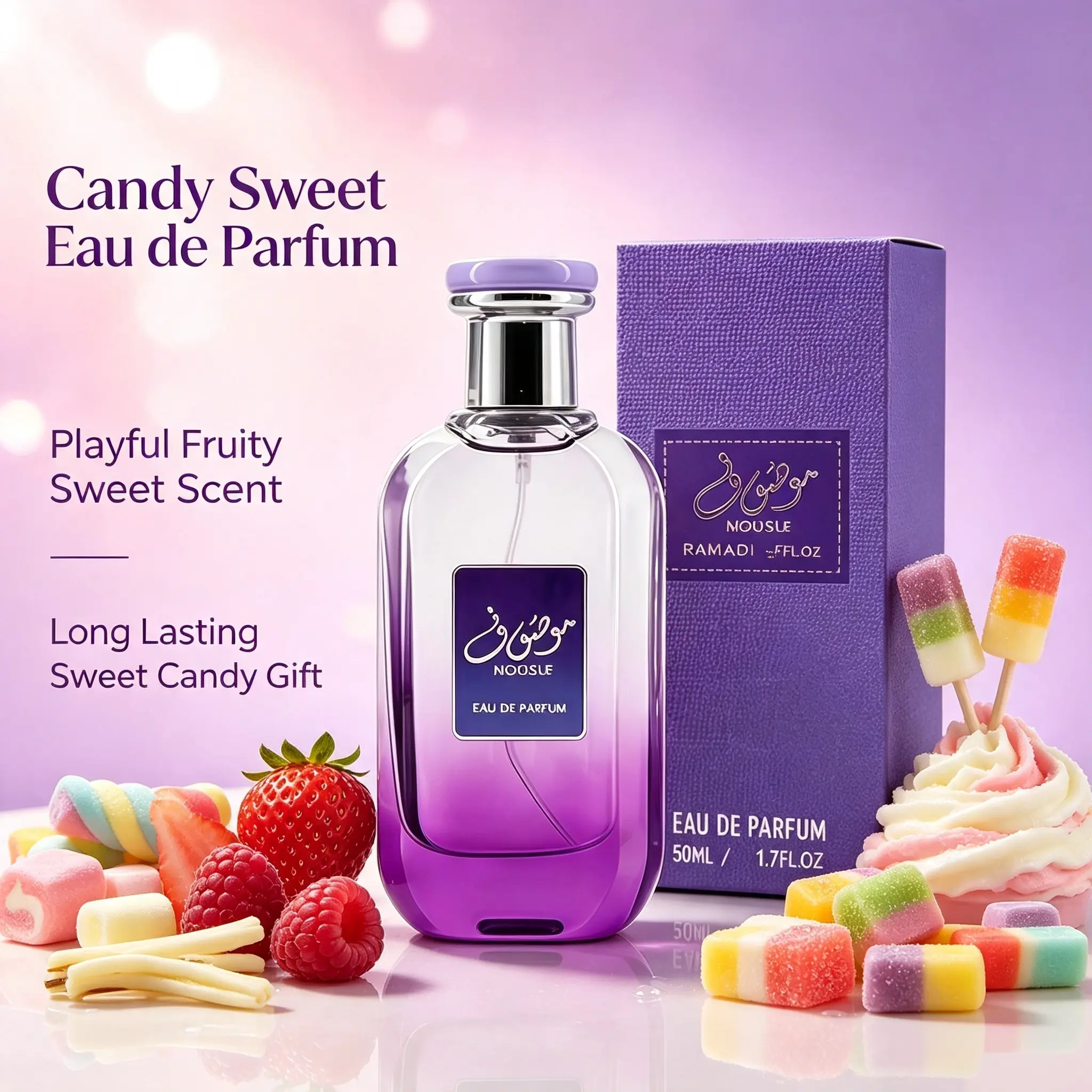MOUSUF Candy Sweet Eau de ParfumPlayful Fruity Vanilla Scent, 50ml Long Lasting Women Perfume