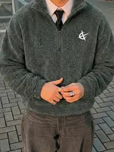 Mens Quarter Zip Pullover Sweatshirt in Dark, Embroidered Design, Ideal for Casual and Sports Wear, Perfect Gift for Boyfriend or Husband