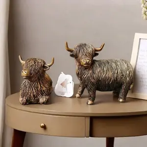 Elegant Resin Highland Cow Statue, Decorative Home Accent, Home Decor Accessory, Creative Gift Idea, Indoor/outdoor Ornament with Floral & Fruit Display, Resin Animal Sculptures