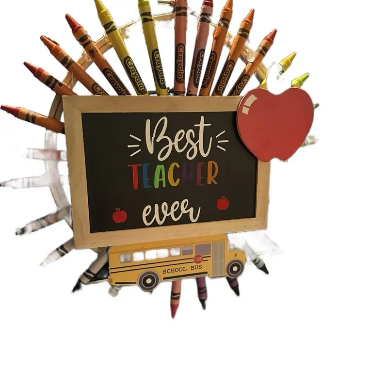 Handmade Teacher Crayon Wreath - Unique Eye-Catching Decoration for Teachers' Offices & Classrooms - Available in Two Sizes - Charming Crayon Design