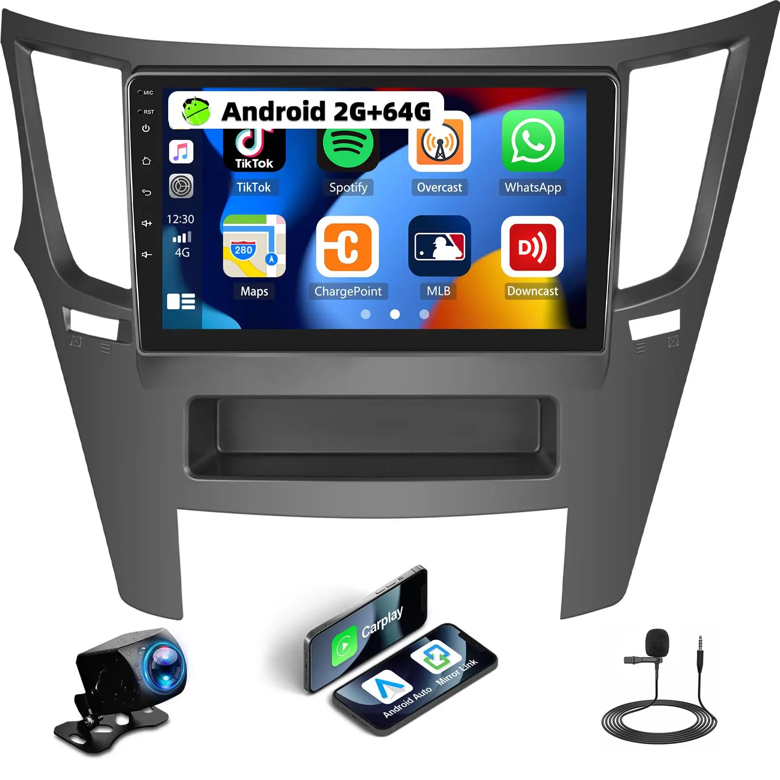 2G+64G Android Car Stereo for Subaru Outback Legacy 2010-2014 CarPlay Android Auto, 9 Inch HD Touch Screen GPS Navigation Bluetooth Mirror Link WiFi FM/RDS SWC+ Bakup Camera Mic