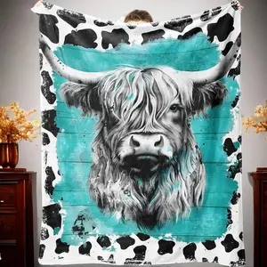 Cow Print Pattern Soft Blanket with Storage Bag, Portable Warm Throw Blanket for Home Office Travel Camping, Air-conditioned Room Nap Blanket, Soft Winter Blanket, Room Accessories, Funny Gift, Flannel Fleece Blanket, Flannel Blankets