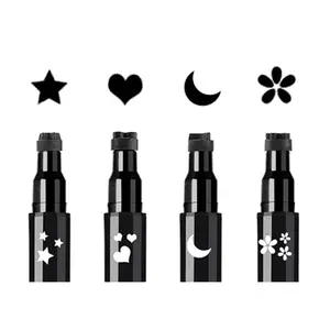 Face Stamp & Eyeliner Set, 4 PCs Black Shape Stamps and Felt Eye Liners, Dual ended 2-in-1 Eye Makeup Pen