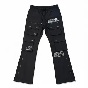 Kloud9 'World Wide' Rhinestone Nylon Stacked Cargo Sweats (Black) P25356
