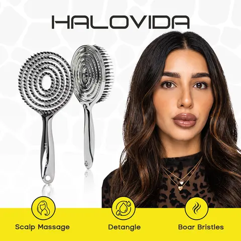 【Chela’s Birthday Deals】HALOVIDA Hollow Round Bristle Brush - Anti-Static Massage Brush for Enhanced Volume & Scalp Care,Pain-Free,Reduces Heat Damage, Ideal for Quick Drying and Voluminous Styling,Pure,Boar bristle brush