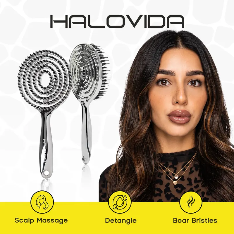 【Chela’s Birthday Deals】HALOVIDA Hollow Round Bristle Brush - Anti-Static Massage Brush for Enhanced Volume & Scalp Care,Pain-Free,Reduces Heat Damage, Ideal for Quick Drying and Voluminous Styling,Pure,Boar bristle brush