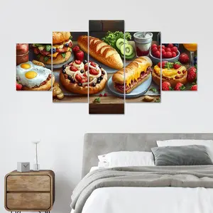 5 Counts Unframed Canvas Poster, Delicious Food Painting Exquisite Poster, Perfect Living Room Decoration, Modern Art, Fashion Family Poster, Wall Art Decoration, Wall Picture, Art Print, Home Decor Products, Odorless, Waterproof, Artwork