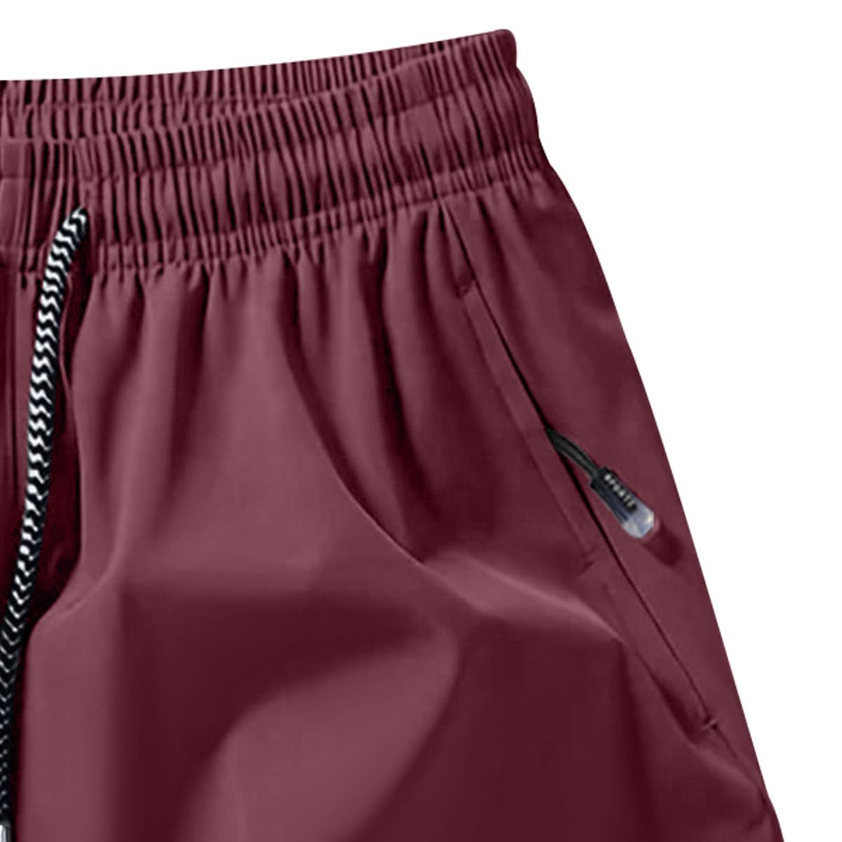 Men's Solid Color Casual Shorts Five-Piece Set, With Zipper Pockets, Summer Fashion Drawstring Sports Shorts, Suitable For Gym And Outdoor Wear