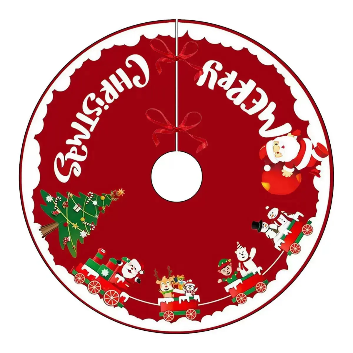 Holiday Christmas Tree Skirt - Decorative Split Tree Skirt with Gilded Accents, Easy-to-Clean Waterproof Fabric, Suitable for Family Christmas, Festive Gatherings & Shop Ambiance